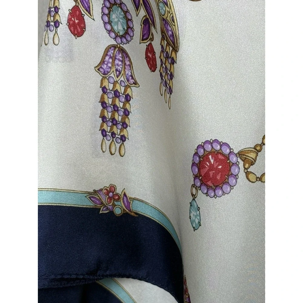 ECHO For Nordstrom Blue/Cream Gem/Jewels Square 100% Silk Scarf 35
